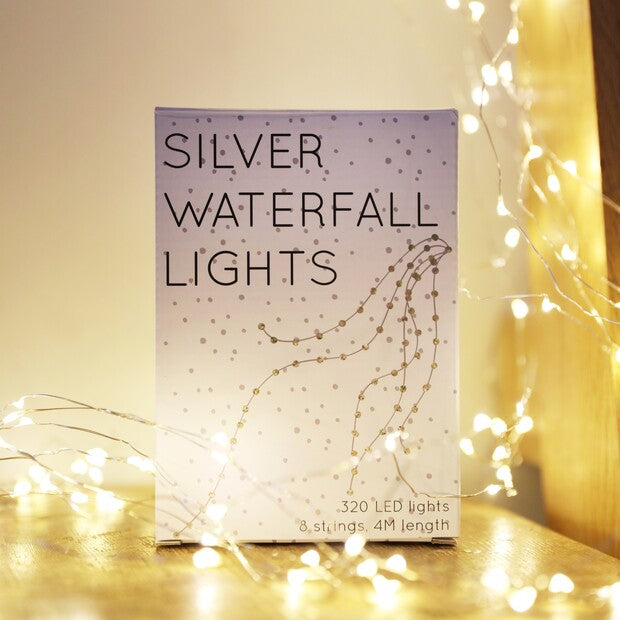 Mains Powered SIlver Waterfall String Lights