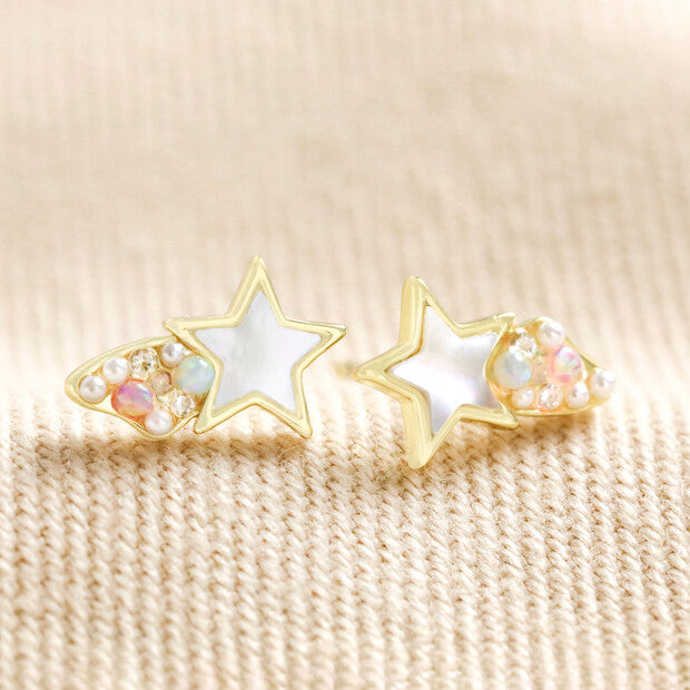 Mother of Pearl Shooting Star Gold Earrings