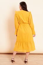 Load image into Gallery viewer, Mustard Ruffle Wrap Midi Dress
