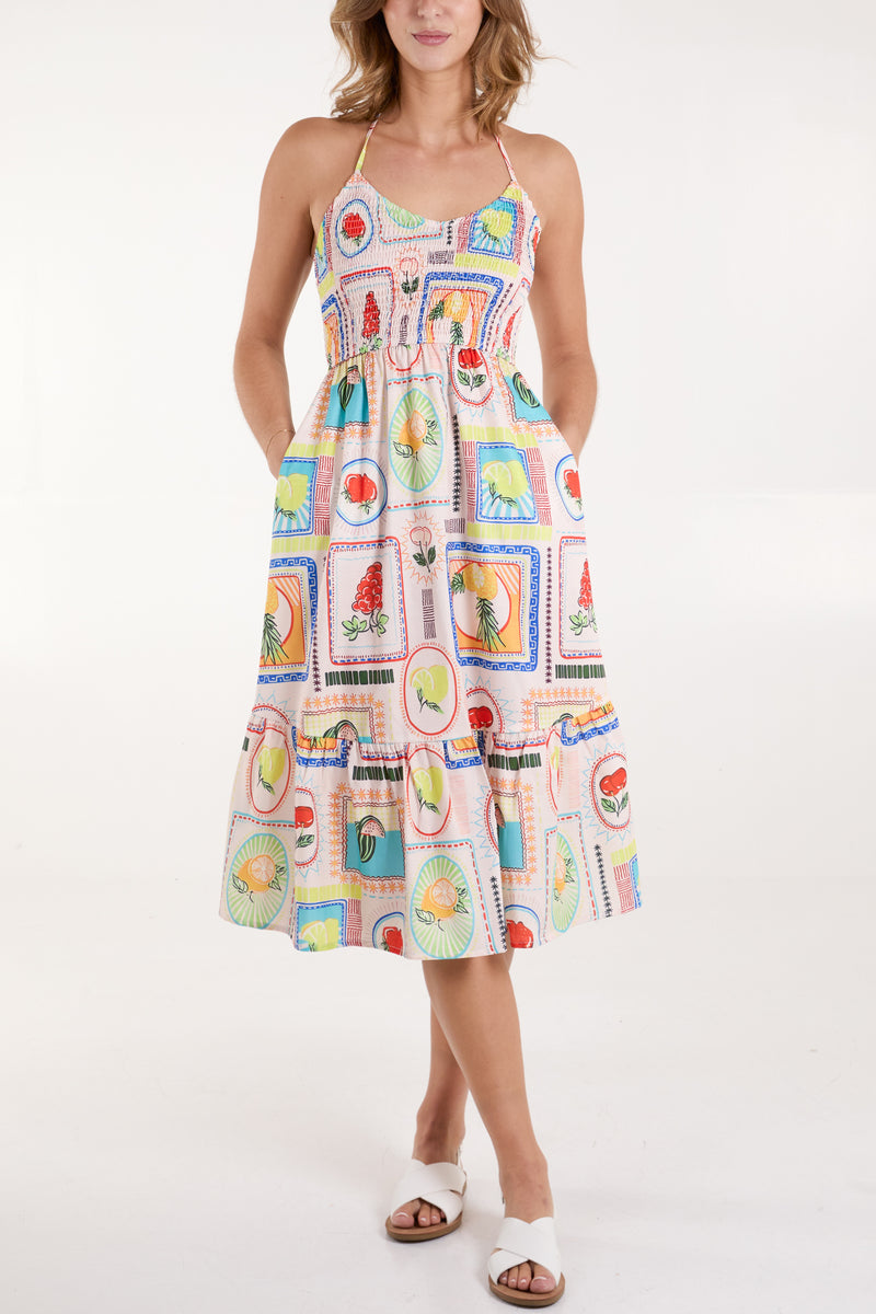 Fruit Print Halter Neck Dress