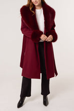 Load image into Gallery viewer, Faux Fur Collar Belted Coat
