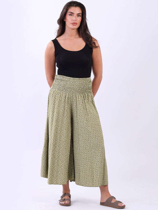 Olive Green Ditsy Floral Palazzo Pants
