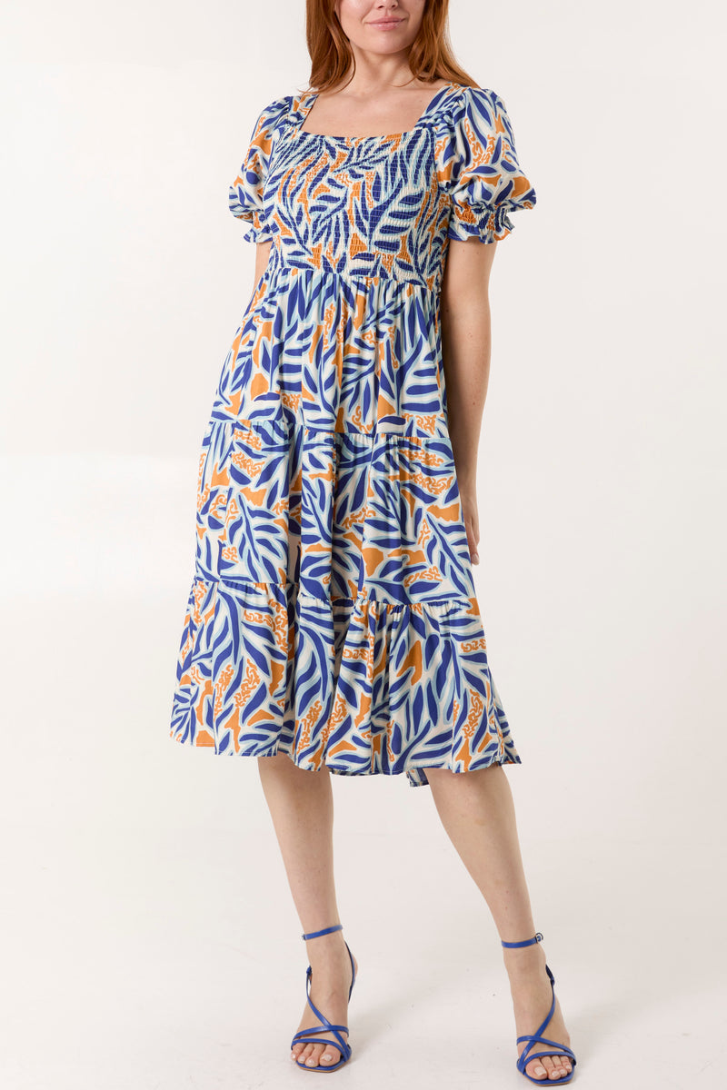 Tropical Leaf Print Midi Dress