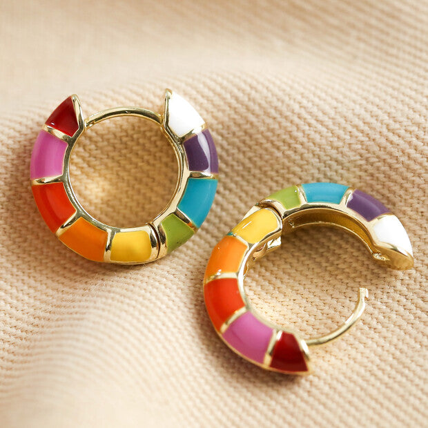 Gold Rainbow Hoop Enamel Earrings