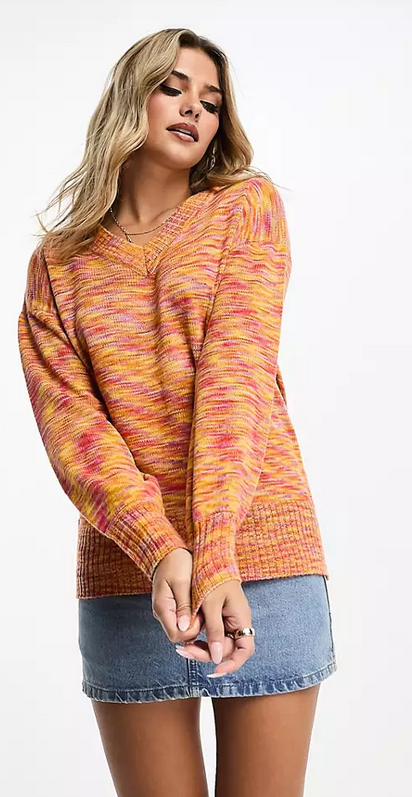 Relaxed Fit Rainbow Ombre Spacedye V-neck Jumper