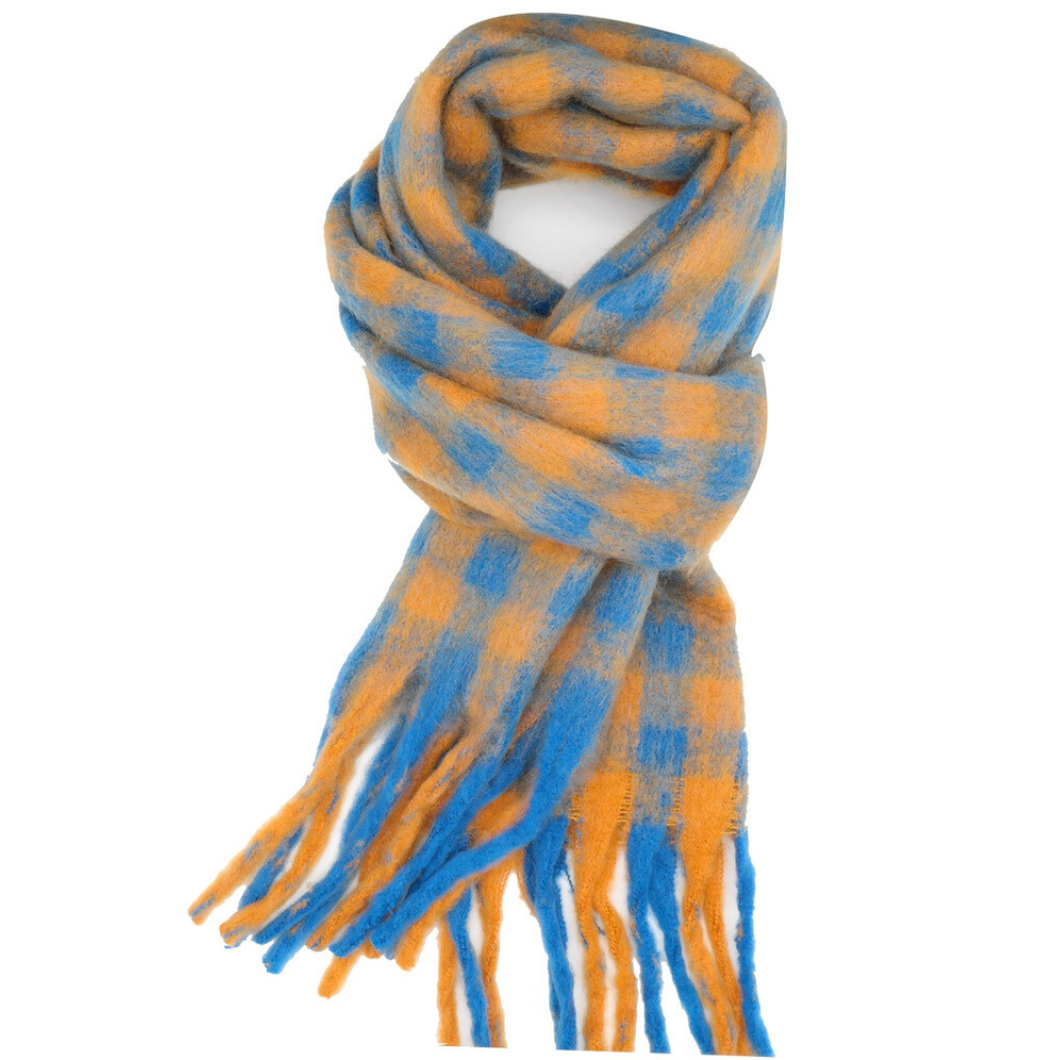 Mustard & Blue Check Scarf