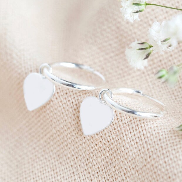 Sterling Silver Heart Charm Hoop Earrings