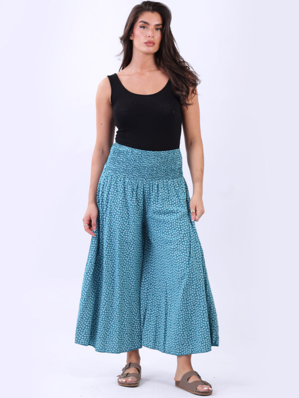 Teal Ditsy Floral Palazzo Pants