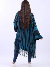 Load image into Gallery viewer, Teal Zebra Print Wool Mix Longline Cardigan
