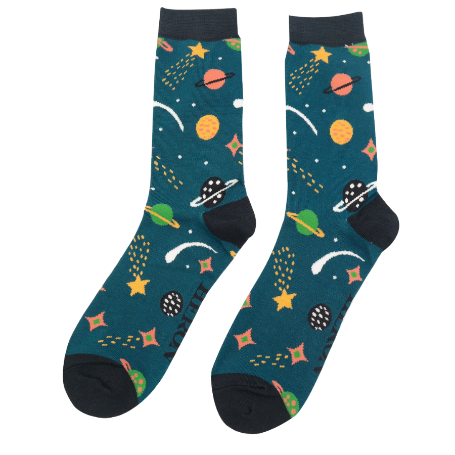 Men's Teal Solar System Bamboo Socks