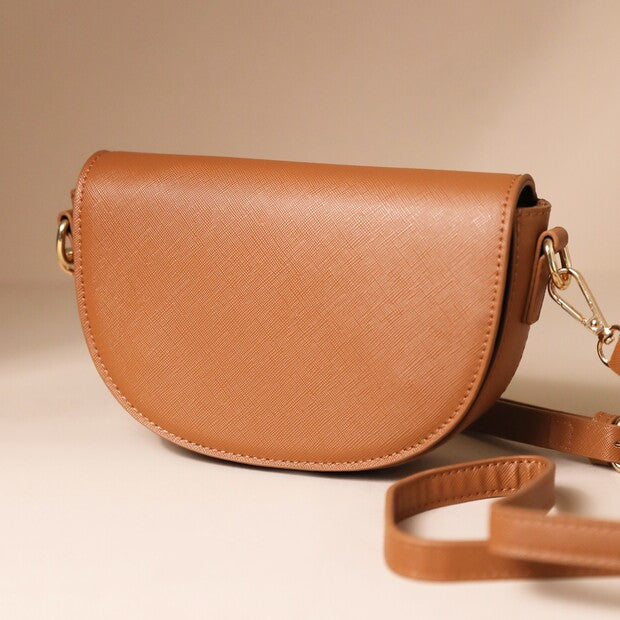 Tan Vegan Leather Half Moon Bag