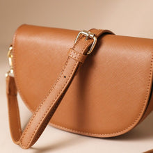 Load image into Gallery viewer, Tan Vegan Leather Half Moon Bag
