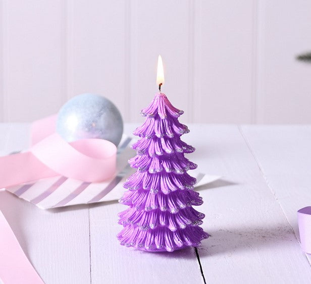 Violet Sparkly Christmas Tree Candle