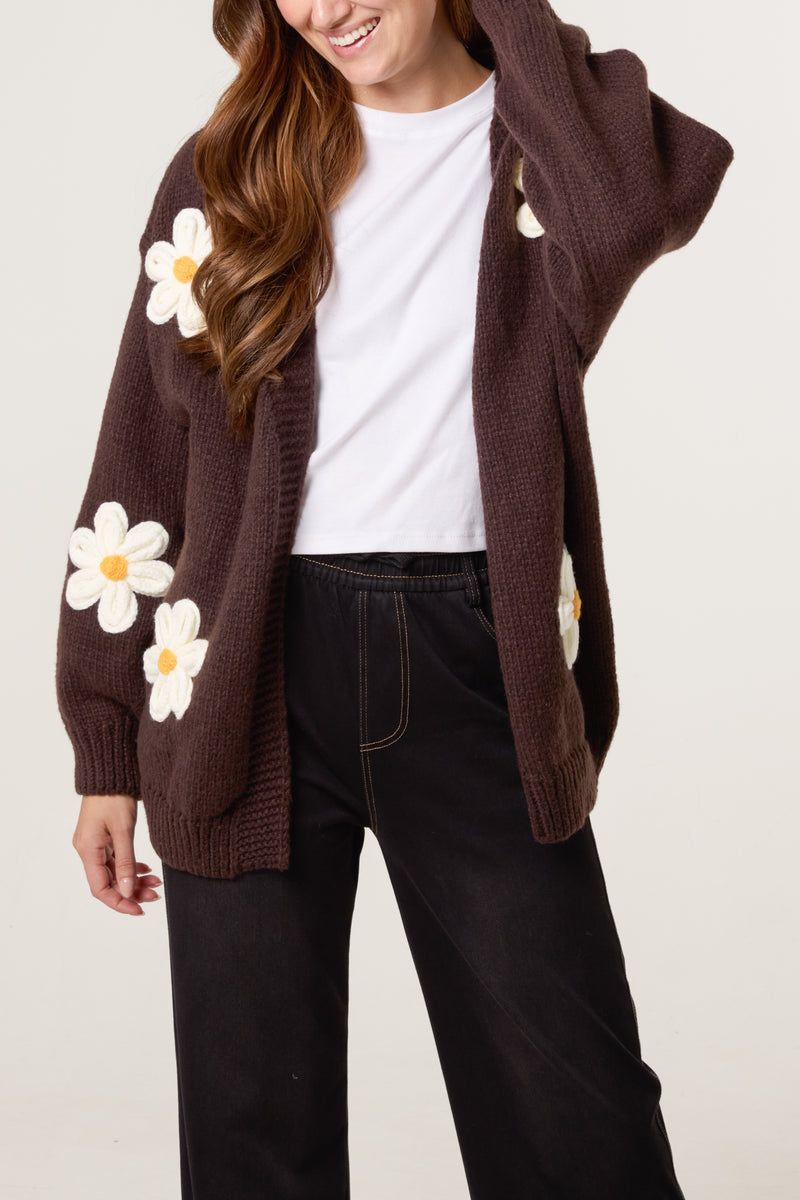 Knitted Daisies Open Cardigan