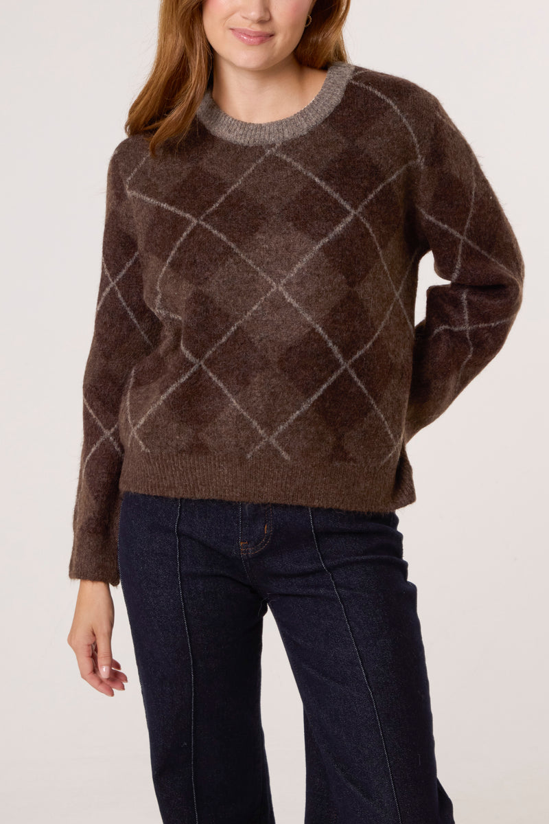 Crew Neck Argyle Jumper
