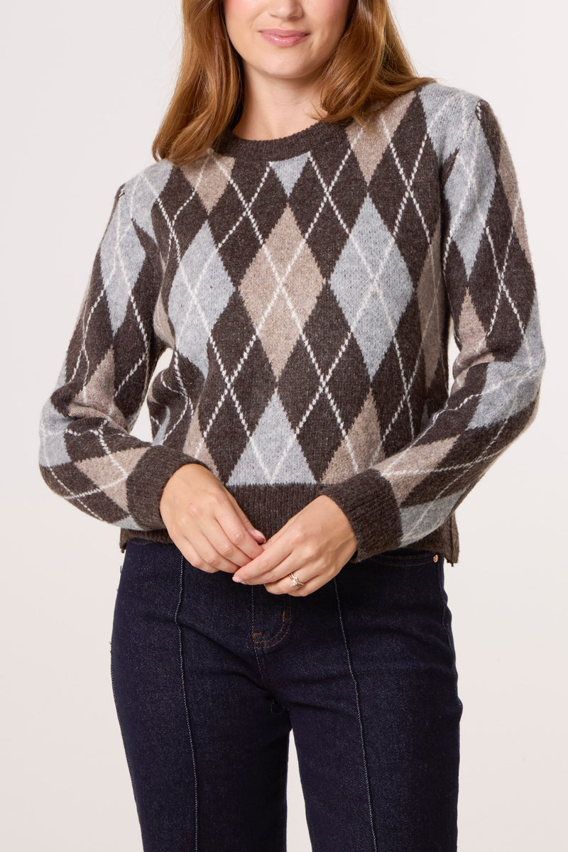 Cropped Argyle Jumper