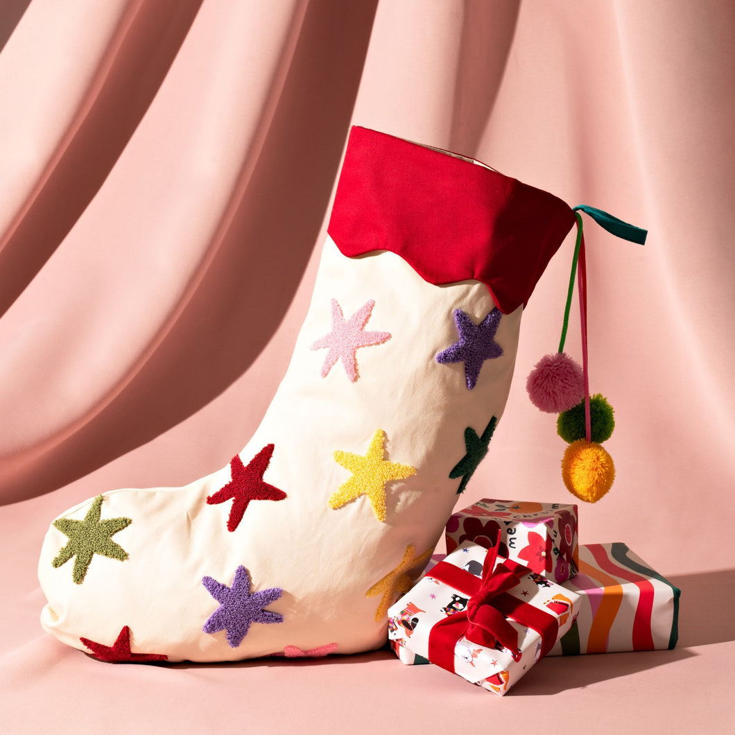 Stars & Pom Poms Christmas Stocking