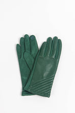 Load image into Gallery viewer, Green Faux Leather Diagonal Stitch Detail Gloves
