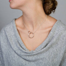 Load image into Gallery viewer, Silver &amp; Gold Hammered Duo Circle Necklace
