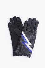 Load image into Gallery viewer, Black &amp; Metallic Blue Lightning Bolt Gloves
