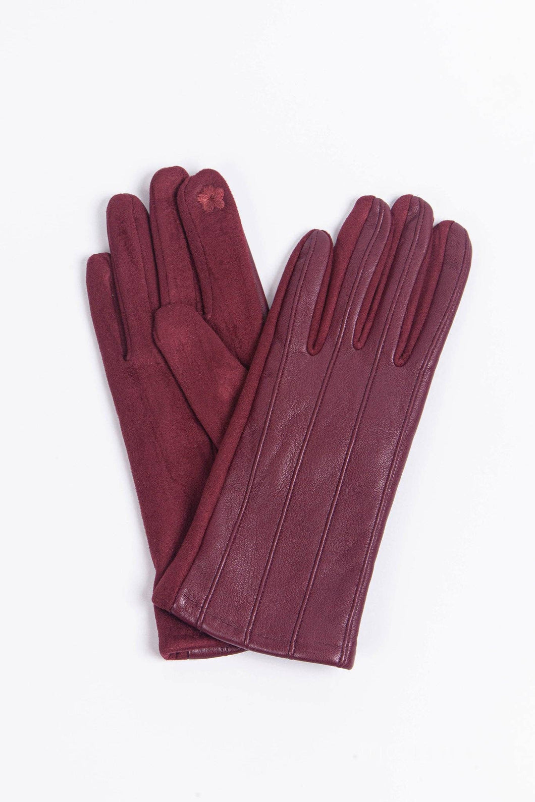Berry Faux Leather Stitch Detail Gloves