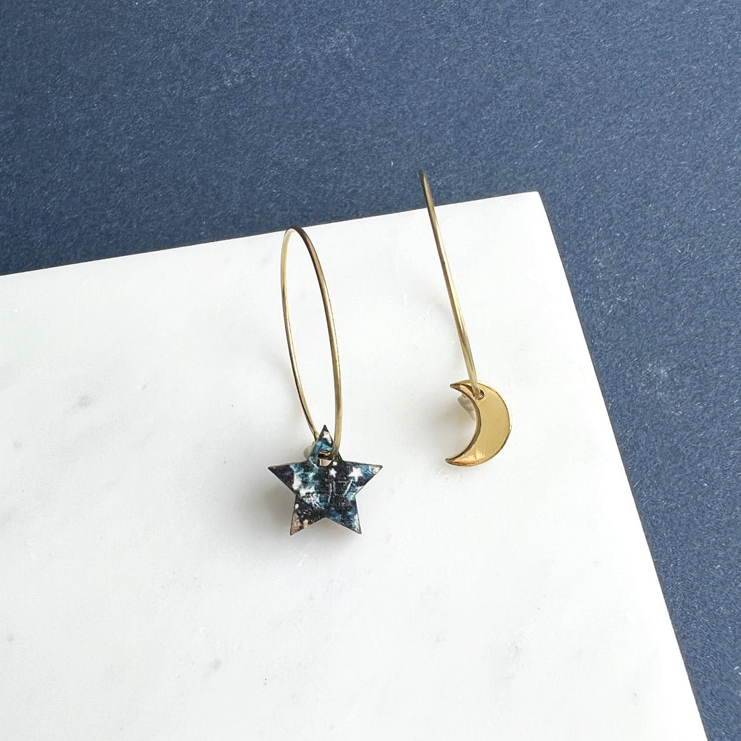 Gold Moon & Star Hoop Earrings