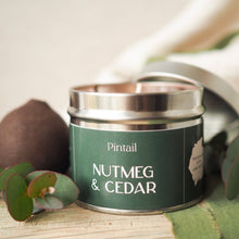 Load image into Gallery viewer, Nutmeg &amp; Cedar Scented Candle Tin
