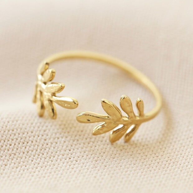 Adjustable Gold Fern Leaf Ring