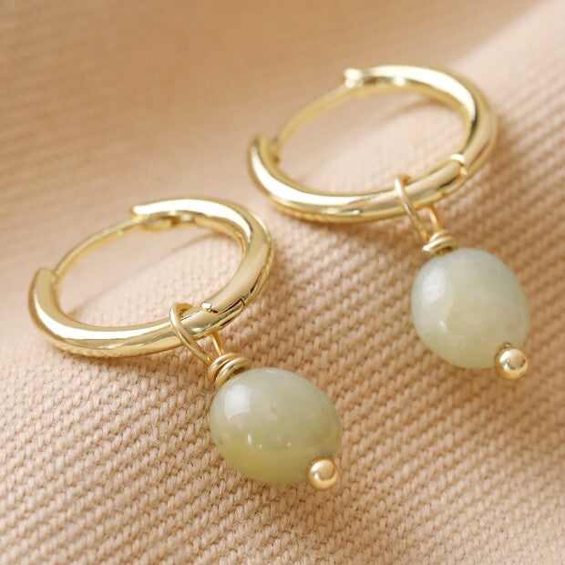 Gold Amazonite Stone Hoop Earrings