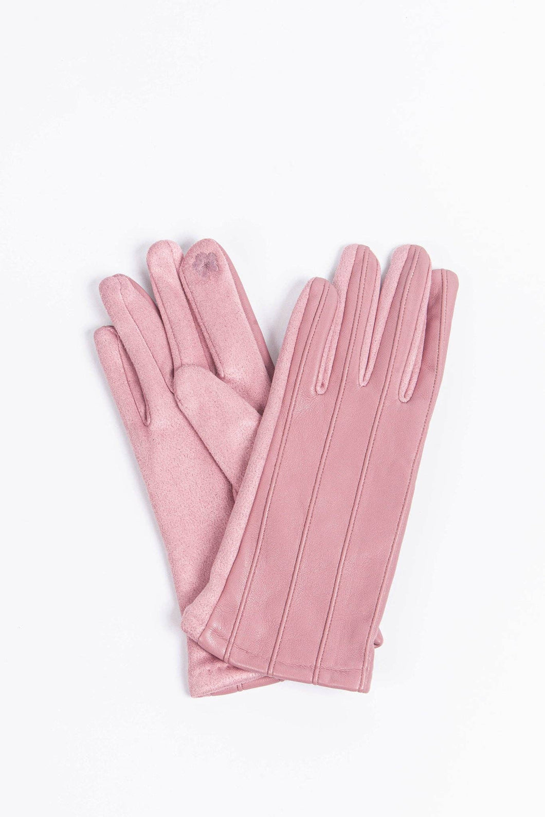 Dusty Pink Faux Leather Stitch Detail Gloves