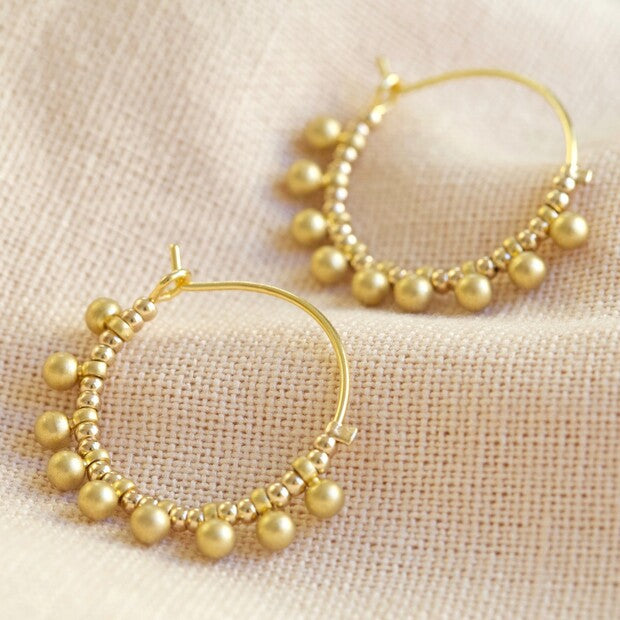 Gold Beaded Ball Hoop Earrings