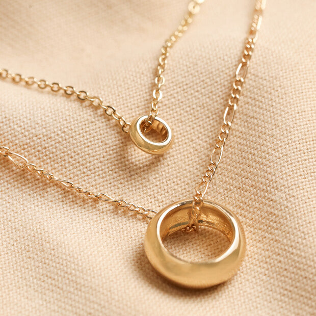Gold Layered Pendant Ring Necklace