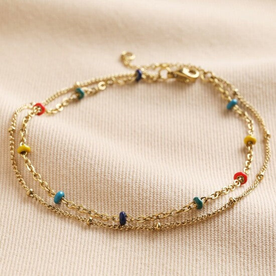 Enamel Ball Double Chain Anklet