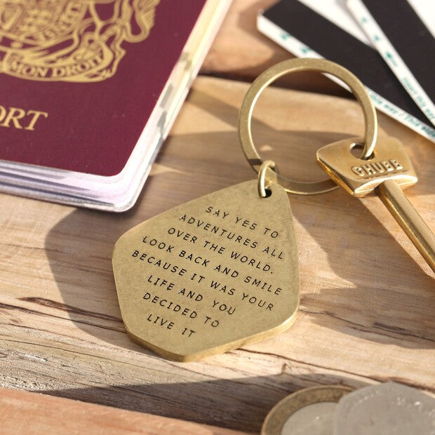 'Say Yes to Adventure' Brass Keyring