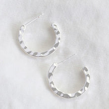 Load image into Gallery viewer, Small Hammered Silver Hoop Earrings
