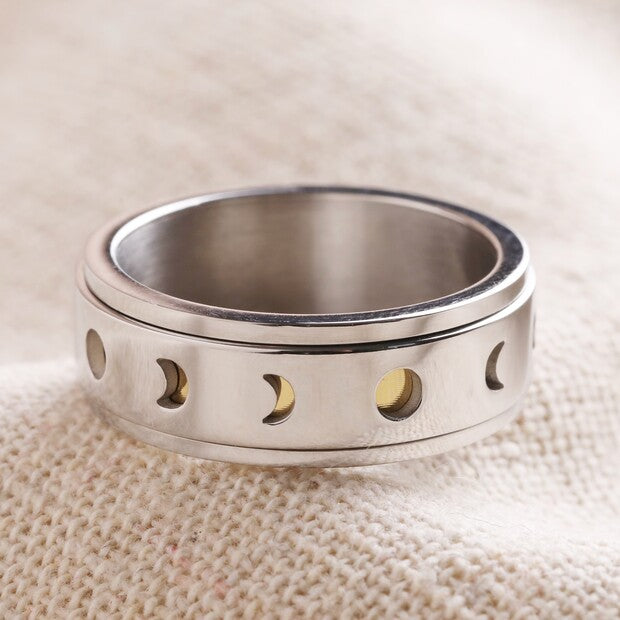 Silver Moon Phase Spinning Ring