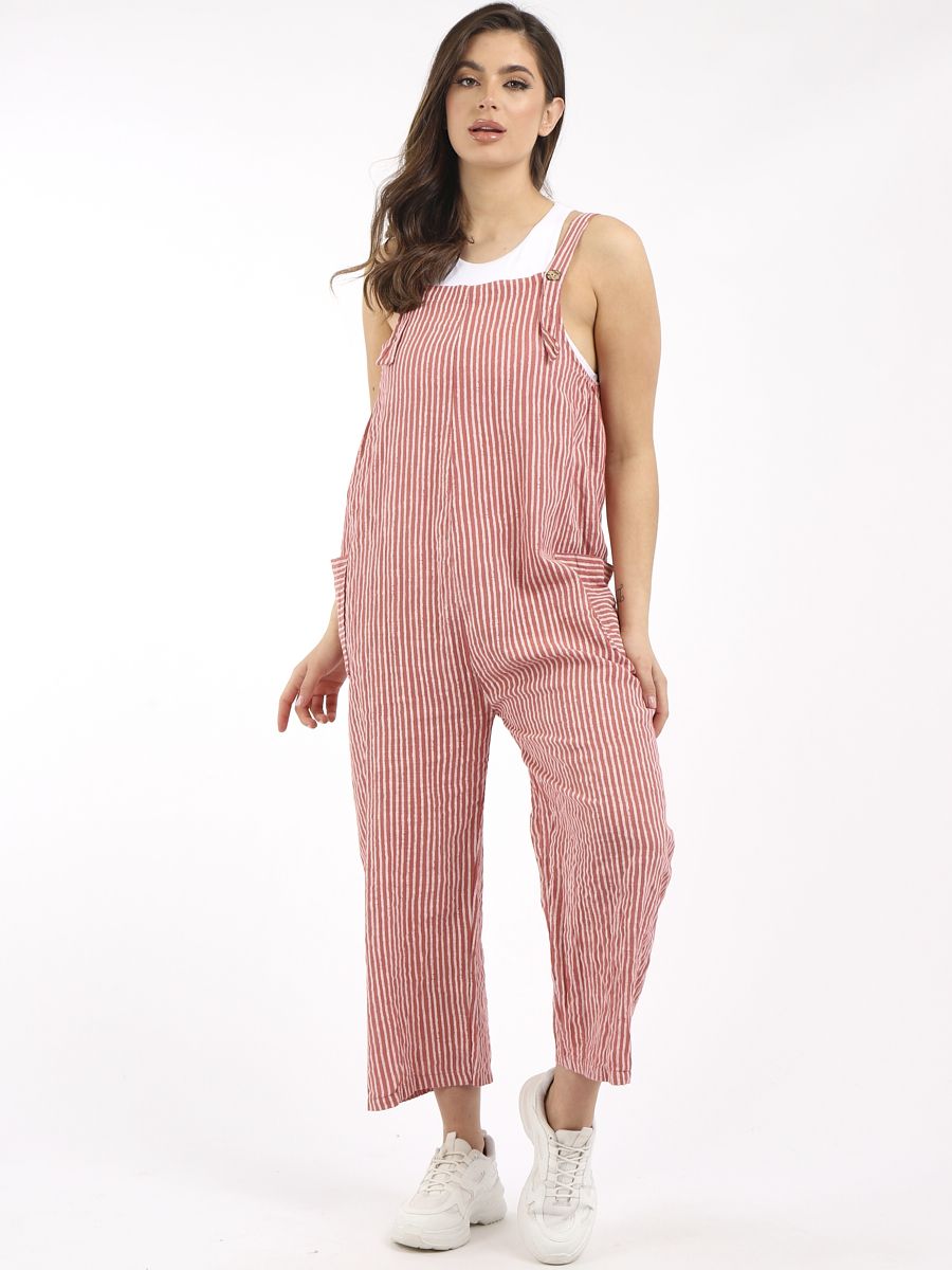 Sugar Poppy Pinstripe Cotton Dungarees