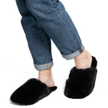Load image into Gallery viewer, Black Faux Fur Mule Slippers
