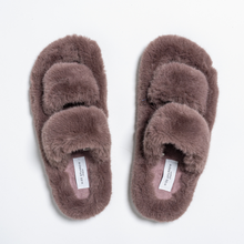 Load image into Gallery viewer, Faux Fur Mauve Double Strap Slippers
